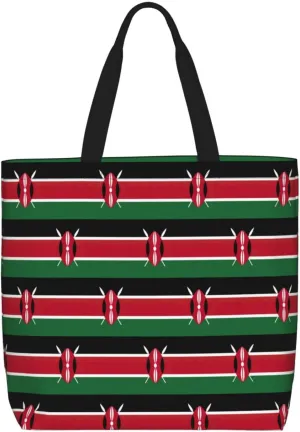 Flag Of Kenya Tote Bags For Women Polyester Tote Purse With Pockets Top Handle Satchel Bags For Work