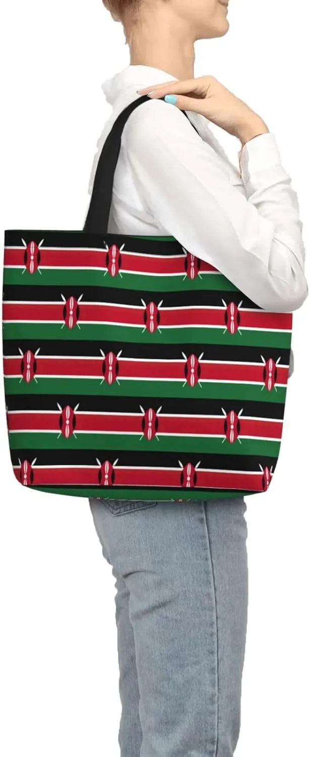 Flag Of Kenya Tote Bags For Women Polyester Tote Purse With Pockets Top Handle Satchel Bags For Work