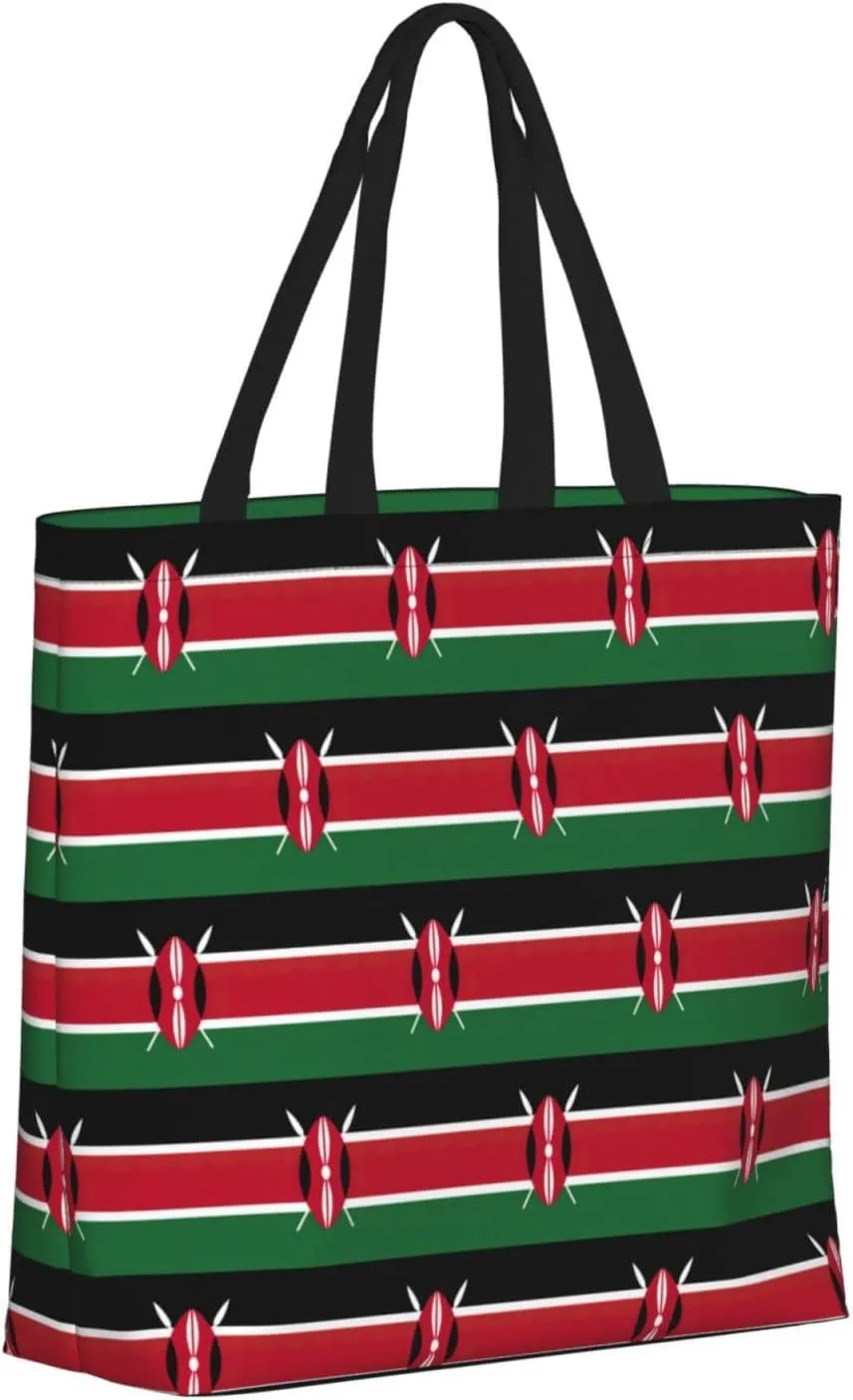 Flag Of Kenya Tote Bags For Women Polyester Tote Purse With Pockets Top Handle Satchel Bags For Work