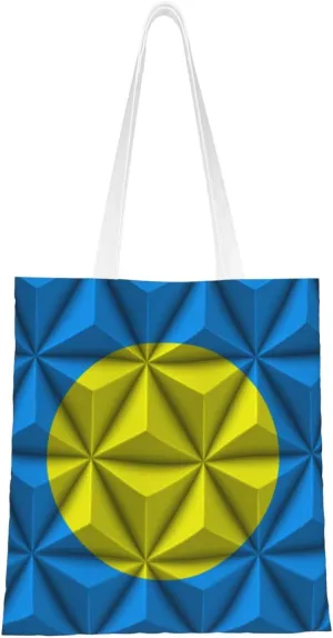 Flag of Palau With Polygon Effect Tote Bag for Women Canvas Shopping Bags Reusable Large Capacity Casual Shoulder Handbags Grocery Bags DIY Gift Bags