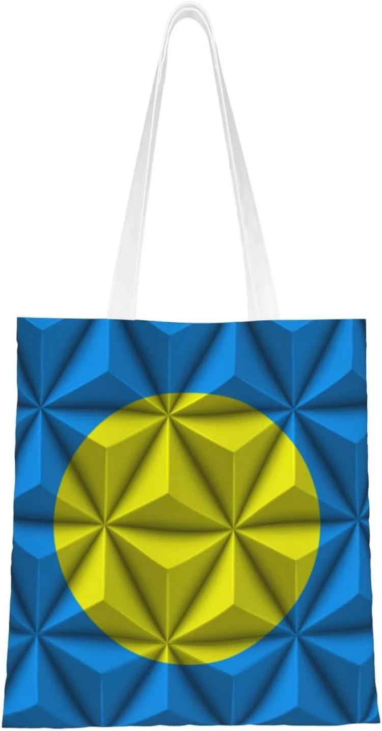 Flag of Palau With Polygon Effect Tote Bag for Women Canvas Shopping Bags Reusable Large Capacity Casual Shoulder Handbags Grocery Bags DIY Gift Bags