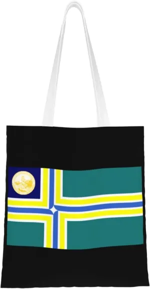 Flag Of Portland, Oregon (1970-2002) Tote Bag for Women Canvas Shopping Bags Reusable Large Capacity Casual Shoulder Handbags Grocery Bags DIY Gift Bags