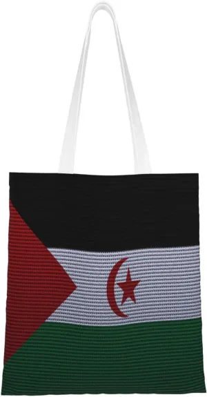 Flag Of The Sahrawi Arab Democratic Republic Knitting Effect Tote Bag for Women Canvas Shopping Bags Reusable Large Capacity Casual Shoulder Handbags Grocery Bags DIY Gift Bags