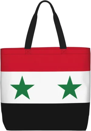 Flag Of The Syrian Arab Republic Print Women Reuseable Handbag, Grocery Bag Foldable For Shopping Travel Activity