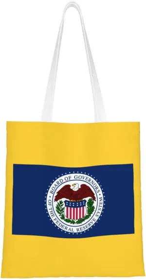 Flag of the United States Federal Reserve Tote Bag for Women Canvas Shopping Bags Reusable Large Capacity Casual Shoulder Handbags Grocery Bags DIY Gift Bags