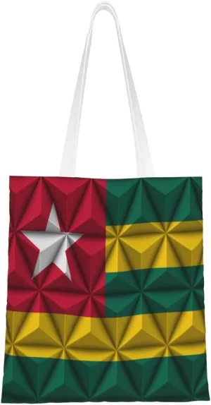 Flag of Togo With Polygon Effect Tote Bag for Women Canvas Shopping Bags Reusable Large Capacity Casual Shoulder Handbags Grocery Bags DIY Gift Bags