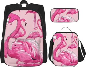 Flaming Printed Backpack, Set of 3, Laptop Bookbag with Insulated Lunch Bag and Pencil Case for School, Travel, Work, Black, One Size, black, Einheitsgröße