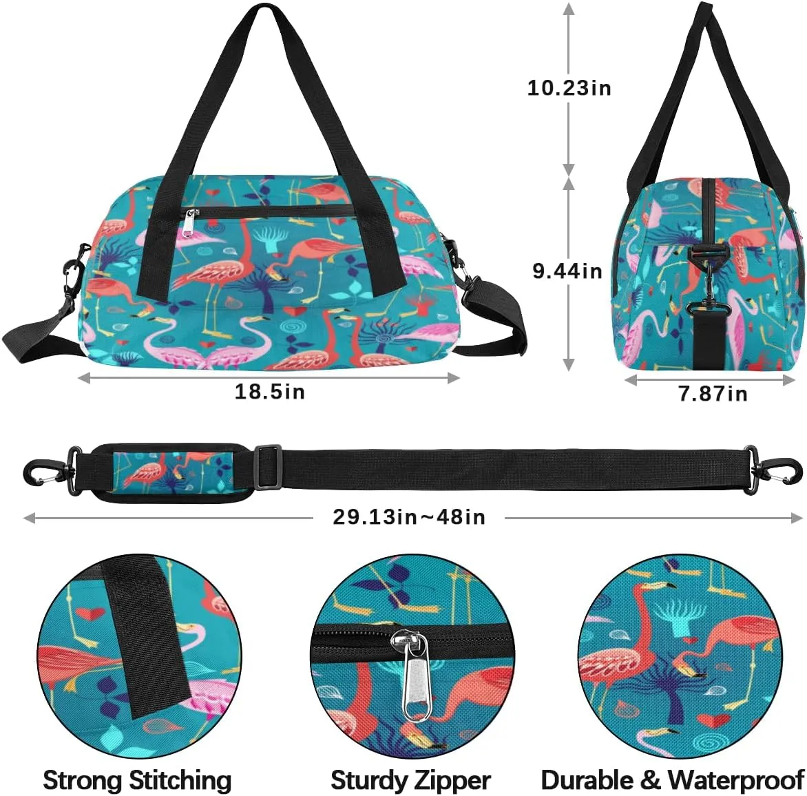 Flamingo Love Heart Gym Bag, Duffle Bag, Weekender Bag, Duffel Bag, Overnight Bag, Travel Duffel Bag, Dance Bag, Tote Bag, Beach Bag, Pool Bag, Gym Duffle Bag, Carry on Bag