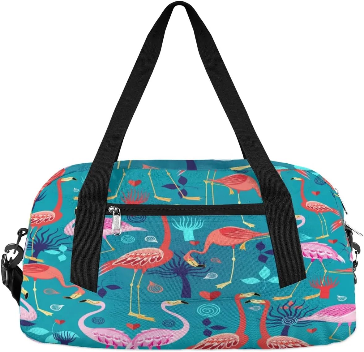 Flamingo Love Heart Gym Bag, Duffle Bag, Weekender Bag, Duffel Bag, Overnight Bag, Travel Duffel Bag, Dance Bag, Tote Bag, Beach Bag, Pool Bag, Gym Duffle Bag, Carry on Bag