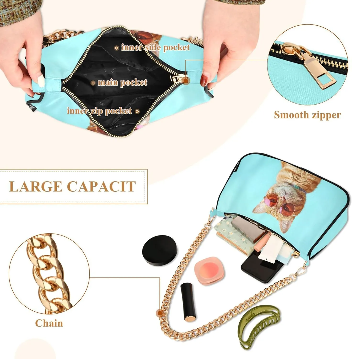 Flamingos Beach Watercolor Women Purse Hobo Party Purses Womens Evening Handbag Chain Ladies Shoulder Bag