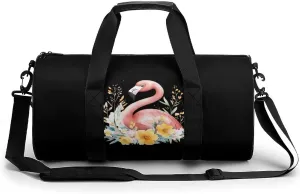 Flamingos In The Floral Bush Compact Gym Bag Travel Duffel Bags Lightweight Foldable Sports Tote Gymbag
