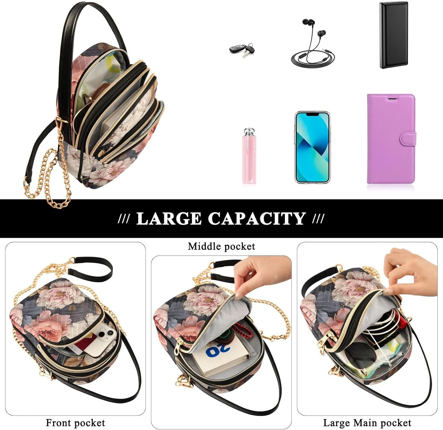 Floral Abstract Geometric Women s Crossbody Handbags, Shoulder Purses for Women Crossbody, Fall Crossbody Purse