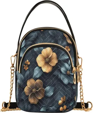 Floral and Hexagonal Pattern Women Trendy Quilted Crossbody Bag Sling Bags Handbags with Chain Strap Travel Cross Body Cell Phone Purses Bags