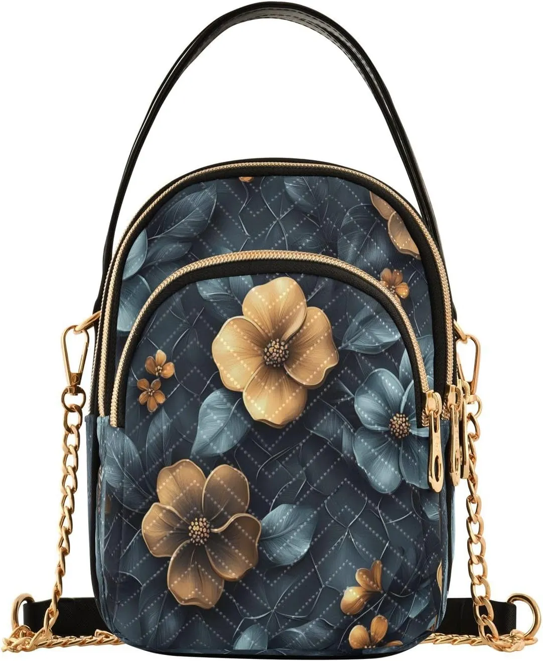 Floral and Hexagonal Pattern Women Trendy Quilted Crossbody Bag Sling Bags Handbags with Chain Strap Travel Cross Body Cell Phone Purses Bags