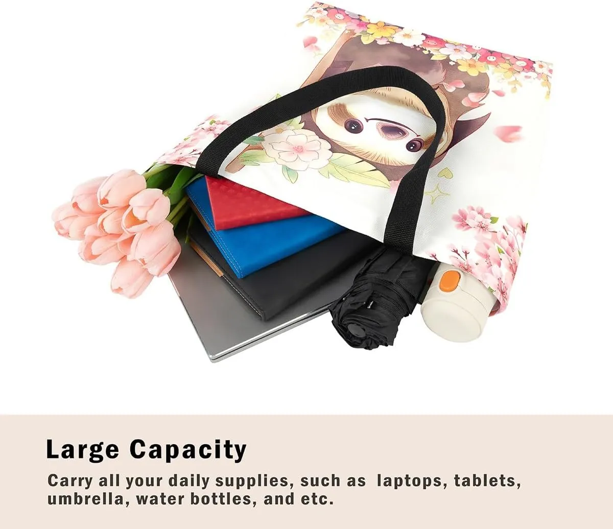 Floral Animal Canvas Tote Bag Cute Pink Handbag for Outdoors