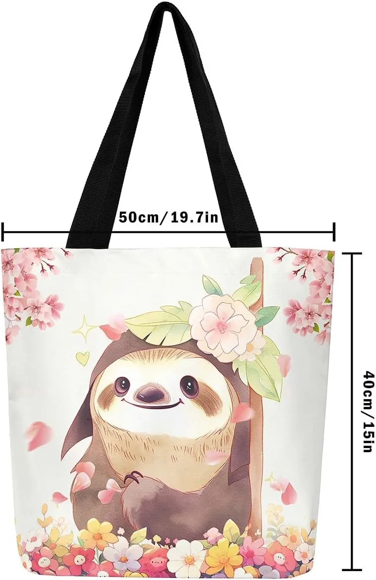 Floral Animal Canvas Tote Bag Cute Pink Handbag for Outdoors