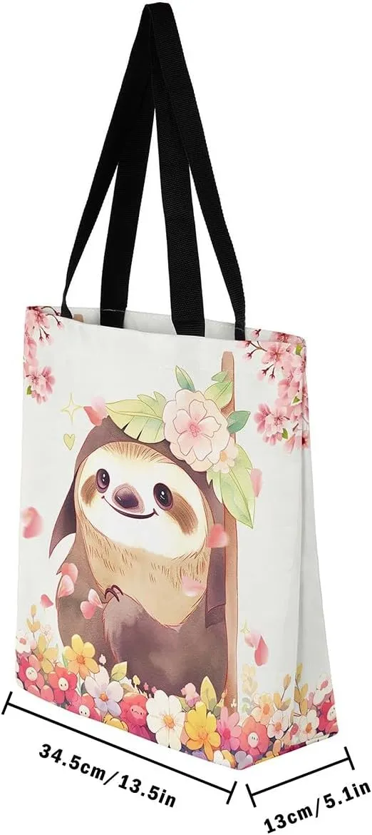 Floral Animal Canvas Tote Bag Cute Pink Handbag for Outdoors