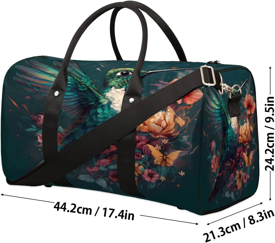 Floral Bird Hummingbird Travel Duffle Bag, Sports Gym Bags for Women Men, Carry On Weekender Overnight Workout Airplane Trips Bag