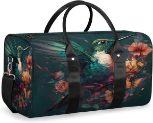 Floral Bird Hummingbird Travel Duffle Bag, Sports Gym Bags for Women Men, Carry On Weekender Overnight Workout Airplane Trips Bag