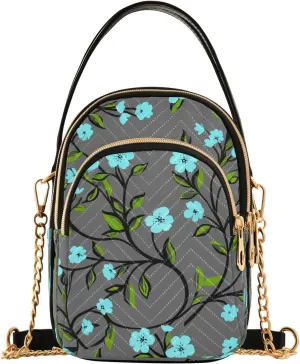 Floral Branch Leaves Gray Multi Pockets Crossbody Bags for Women Zip Cell Phone Purse Wallet Bag with Detachable Shoulder Strap Handbag Purse for Gift Traveling Working Shopping Women Girls Trendy