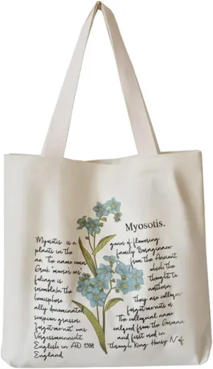 Floral Canvas Tote Bag Botanical Shopping Bag Aesthetic Flower Tote Bag Canvas Grocery Bag for Women Trendy Tote