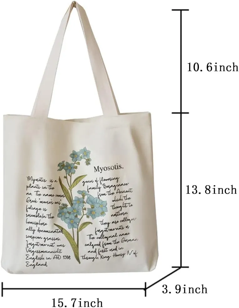 Floral Canvas Tote Bag Botanical Shopping Bag Aesthetic Flower Tote Bag Canvas Grocery Bag for Women Trendy Tote