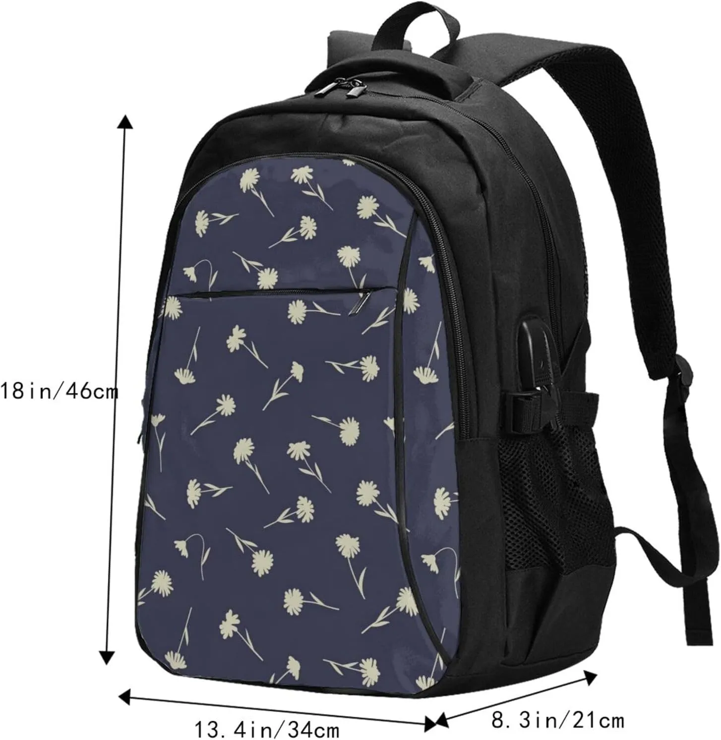 Floral Daisys Travel Laptop Backpack,18 Inch Carry on Backpack for Men Women with USB Port, Work Computer Backpack