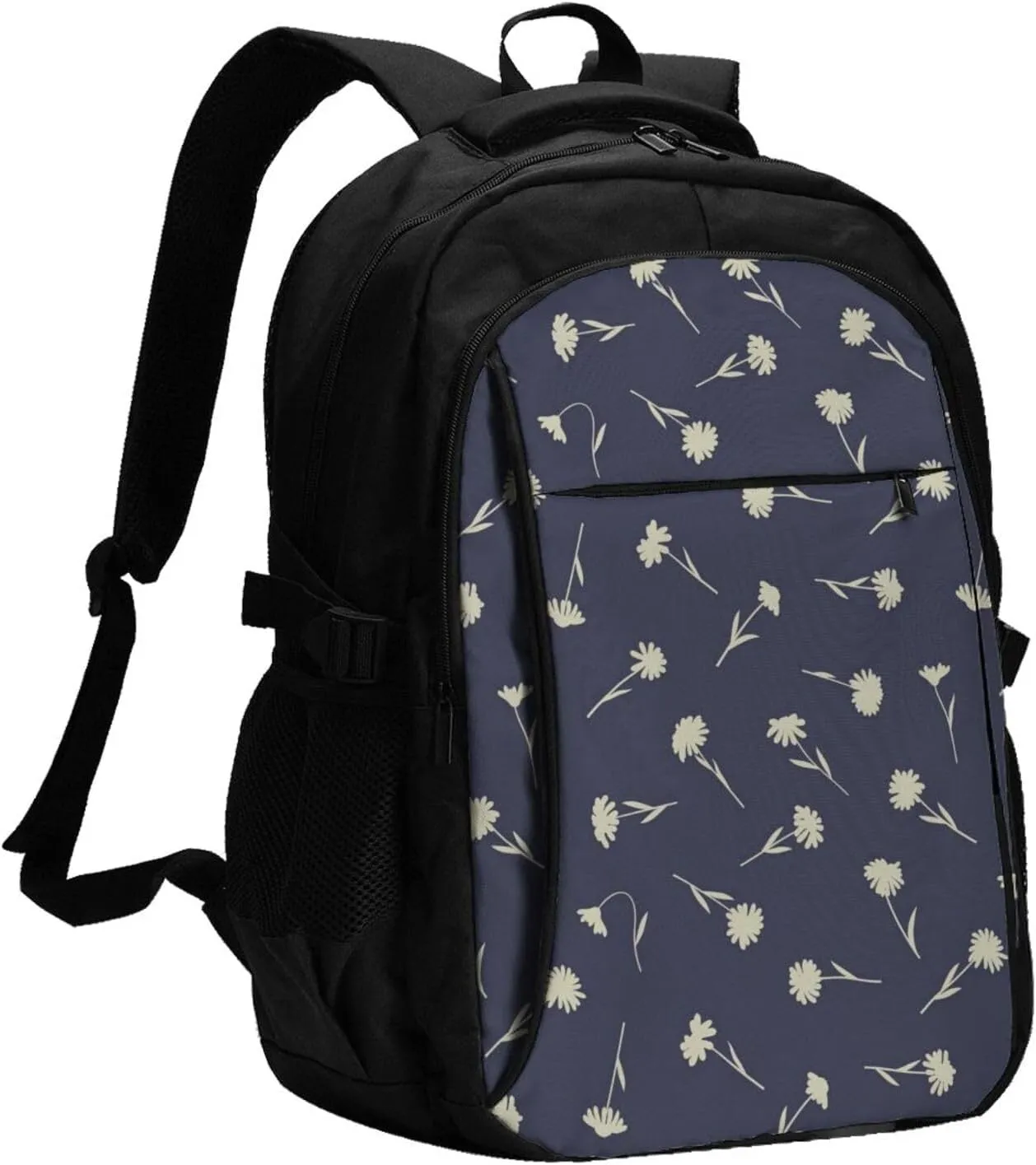 Floral Daisys Travel Laptop Backpack,18 Inch Carry on Backpack for Men Women with USB Port, Work Computer Backpack