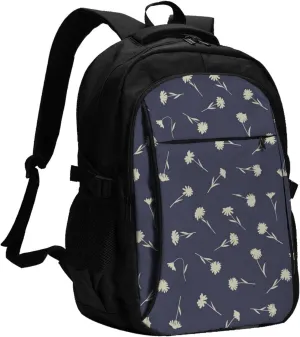 Floral Daisys Travel Laptop Backpack,18 Inch Carry on Backpack for Men Women with USB Port, Work Computer Backpack