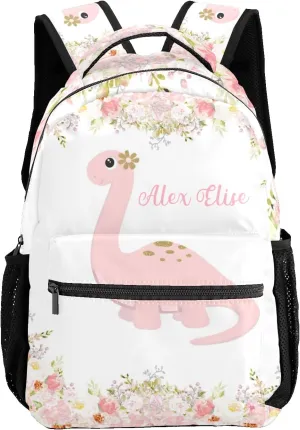Floral Girl Dinosaur Personalized Kids School Backpack for Boys Girls Custom Primary Daypack Bags Travel Bookbag