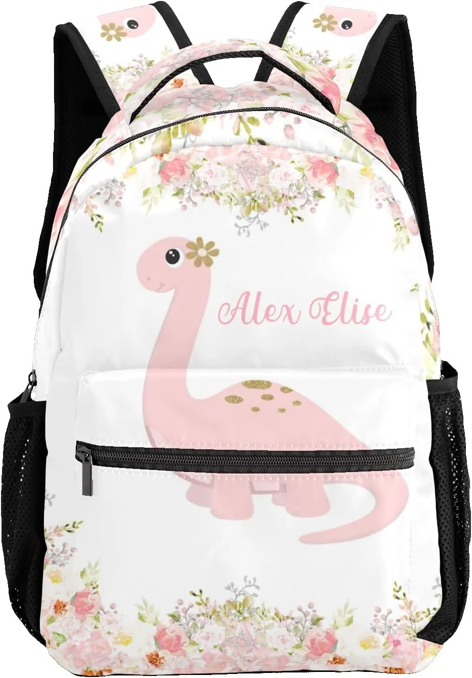 Floral Girl Dinosaur Personalized Kids School Backpack for Boys Girls Custom Primary Daypack Bags Travel Bookbag