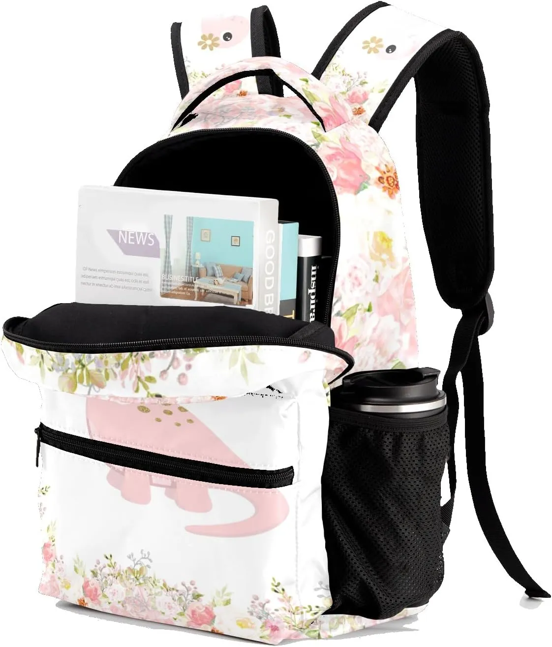 Floral Girl Dinosaur Personalized Kids School Backpack for Boys Girls Custom Primary Daypack Bags Travel Bookbag