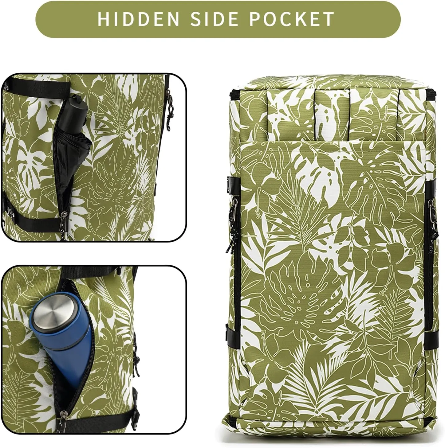 Floral gym duffel bag backpack, fashion wrestling bag,with shoe compartment, 4 kinds of back method waterproof travel sports walking laptop Lightweight (A-Floral Green)