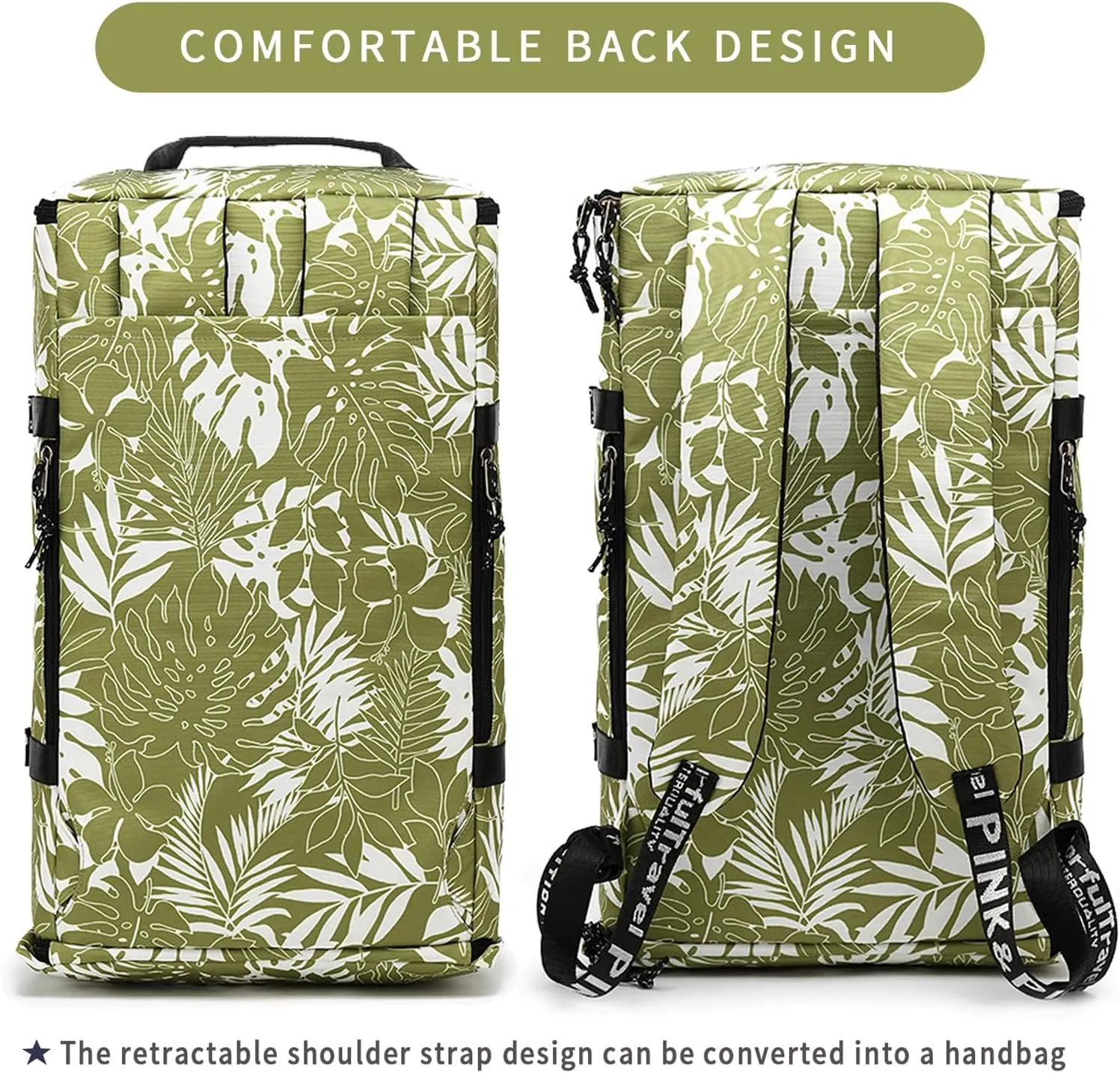 Floral gym duffel bag backpack, fashion wrestling bag,with shoe compartment, 4 kinds of back method waterproof travel sports walking laptop Lightweight (A-Floral Green)