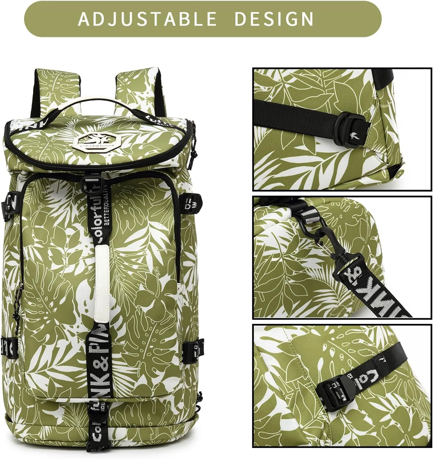 Floral gym duffel bag backpack, fashion wrestling bag,with shoe compartment, 4 kinds of back method waterproof travel sports walking laptop Lightweight (A-Floral Green)