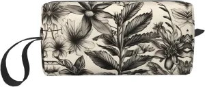 Floral Herbs Botanical Pattern print Travel Toiletry Pouch, Pencil Bag Canvas Makeup Bag, Multi-Purpose Cosmetic Bag with Zipper