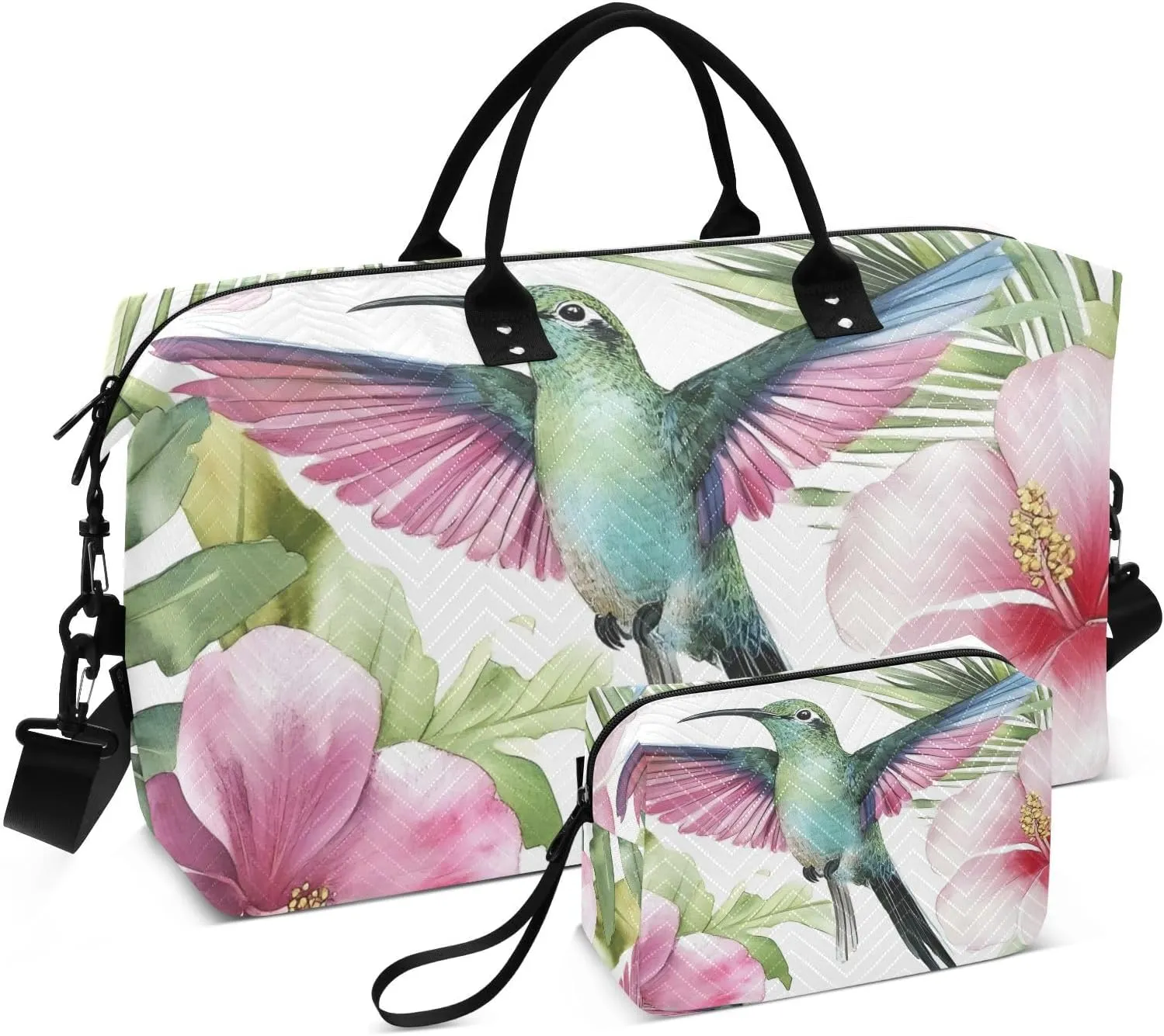 Floral Hummingbird Fly Large Travel Duffel Bag, Sports Tote Gym Bags, Shoulder Weekender Overnight Bags for Women Men