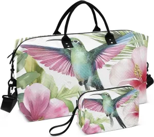 Floral Hummingbird Fly Large Travel Duffel Bag, Sports Tote Gym Bags, Shoulder Weekender Overnight Bags for Women Men