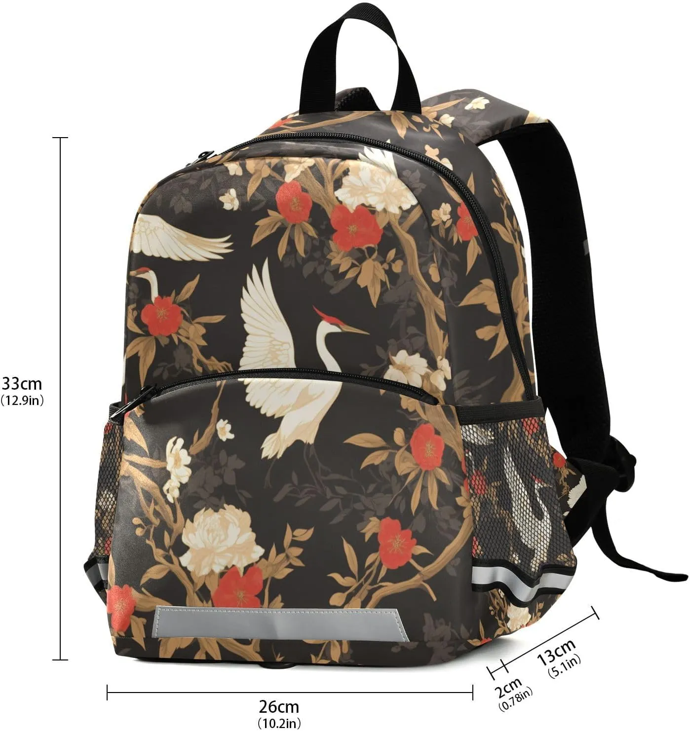 Floral Motives and Cranes Cartoon Kids Backpack Lightweight Cute Bookbag Travel Daypack