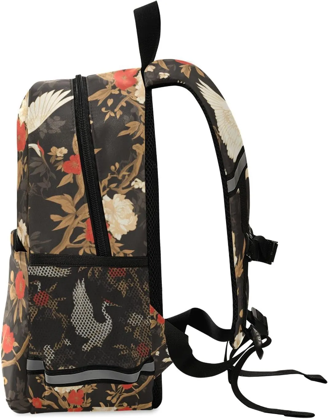 Floral Motives and Cranes Cartoon Kids Backpack Lightweight Cute Bookbag Travel Daypack