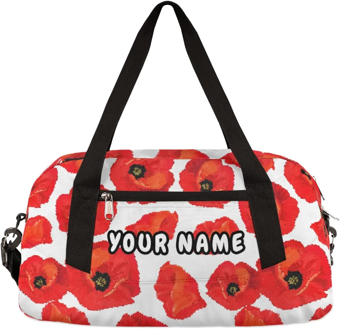 Floral Poppy Personalized Kids Duffel Bag for Girls Boys, Flower Debris Custom Dance Bag Overnight Small Duffel Bag Carry On Weekend Sports Travel Bag for School Practice Gymnastics Ballet