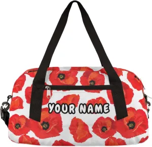 Floral Poppy Personalized Kids Duffel Bag for Girls Boys, Flower Debris Custom Dance Bag Overnight Small Duffel Bag Carry On Weekend Sports Travel Bag for School Practice Gymnastics Ballet