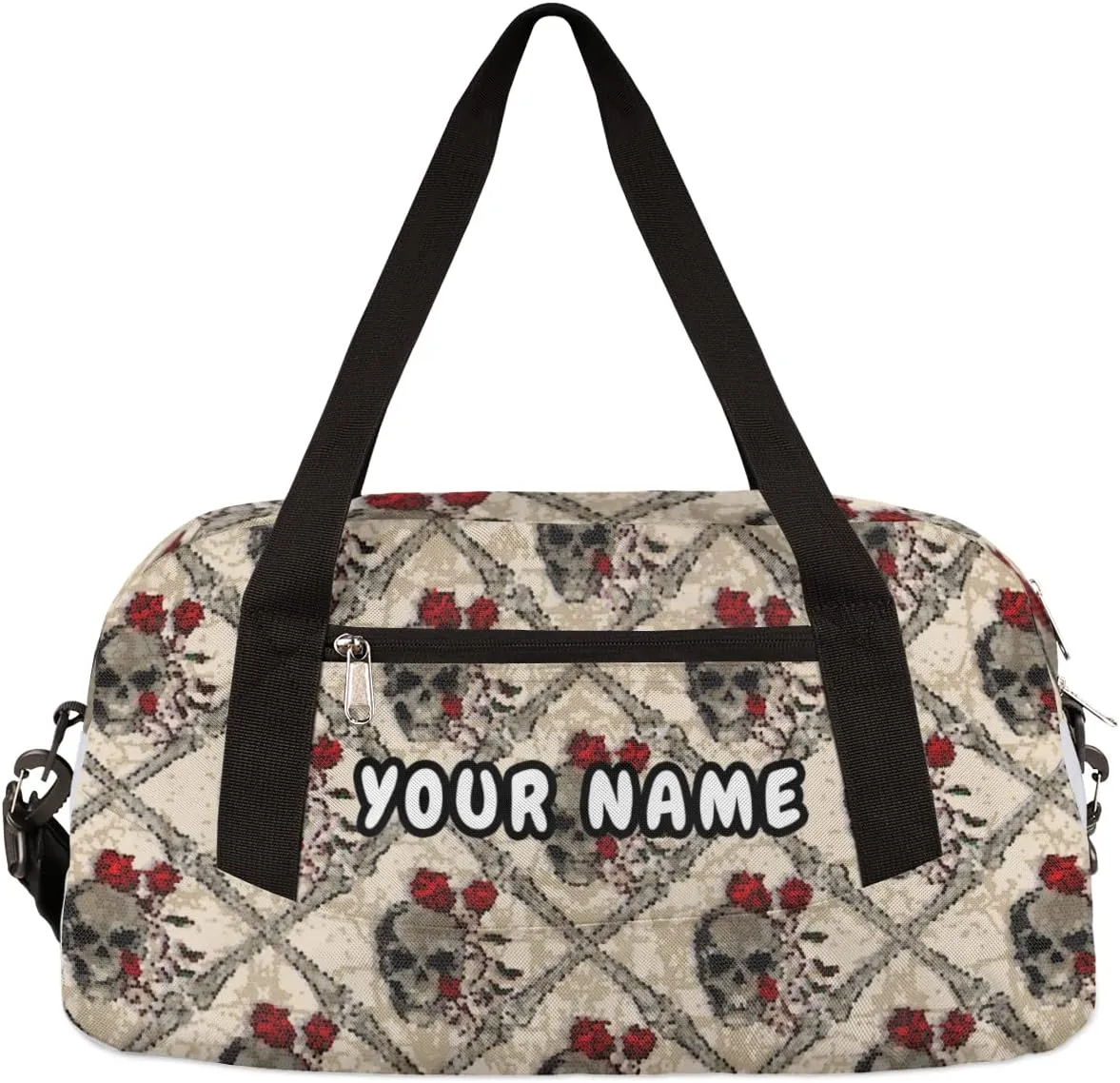 Floral Skull Personalized Kids Duffel Bag for Girls Boys, Skull Debris Custom Dance Bag Overnight Small Duffel Bag Carry On Weekend Sports Travel Bag for School Practice Gymnastics Ballet