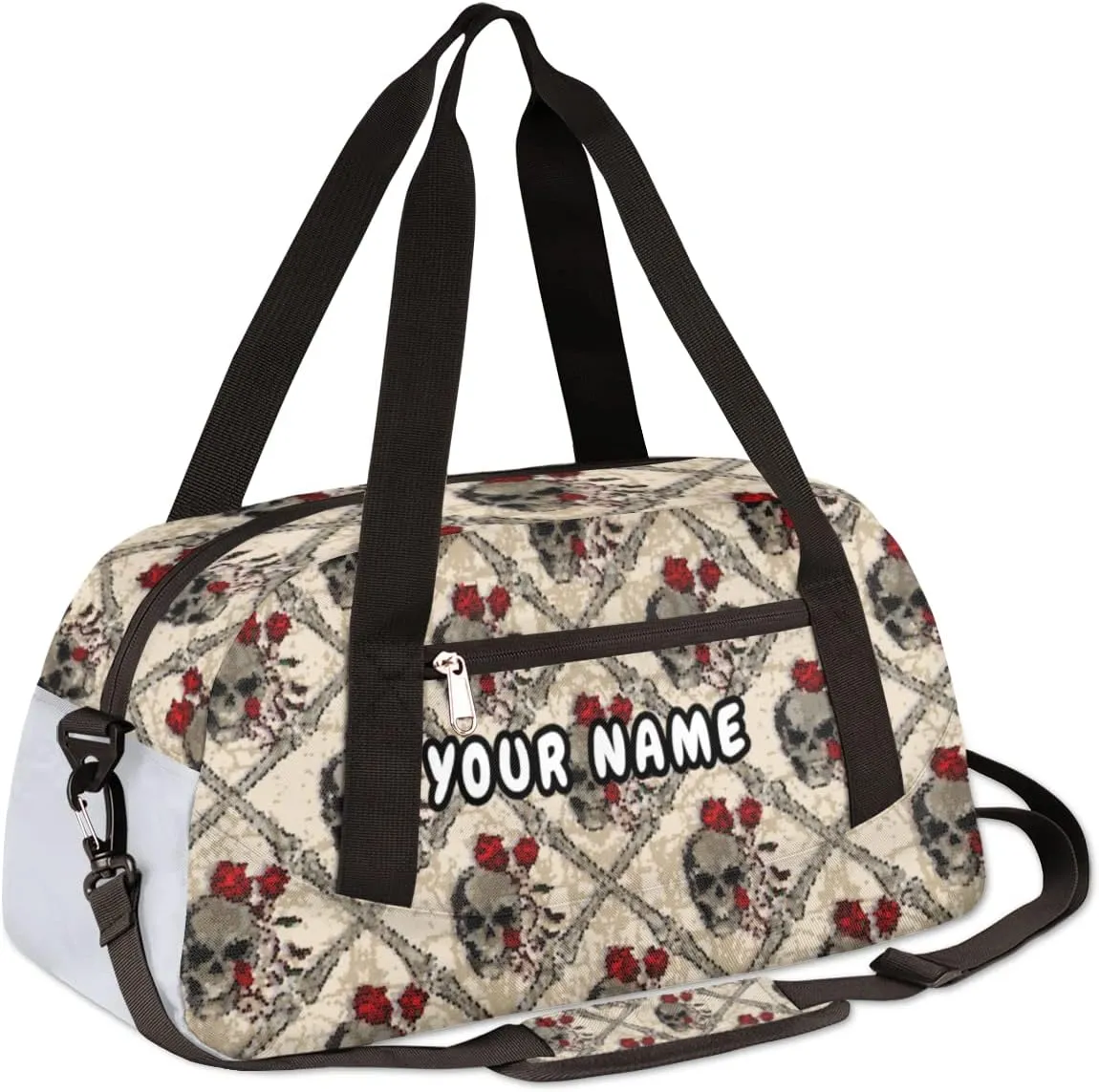Floral Skull Personalized Kids Duffel Bag for Girls Boys, Skull Debris Custom Dance Bag Overnight Small Duffel Bag Carry On Weekend Sports Travel Bag for School Practice Gymnastics Ballet