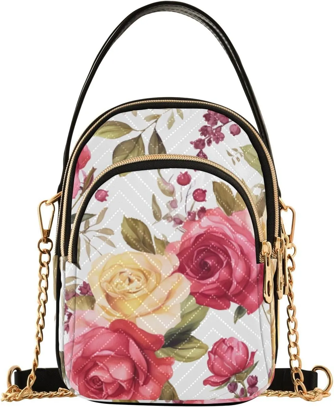 Floral with Red Roses Women Crossbody Bag, Crossbody with Strap, Crossbody Shoulder Bag for Women