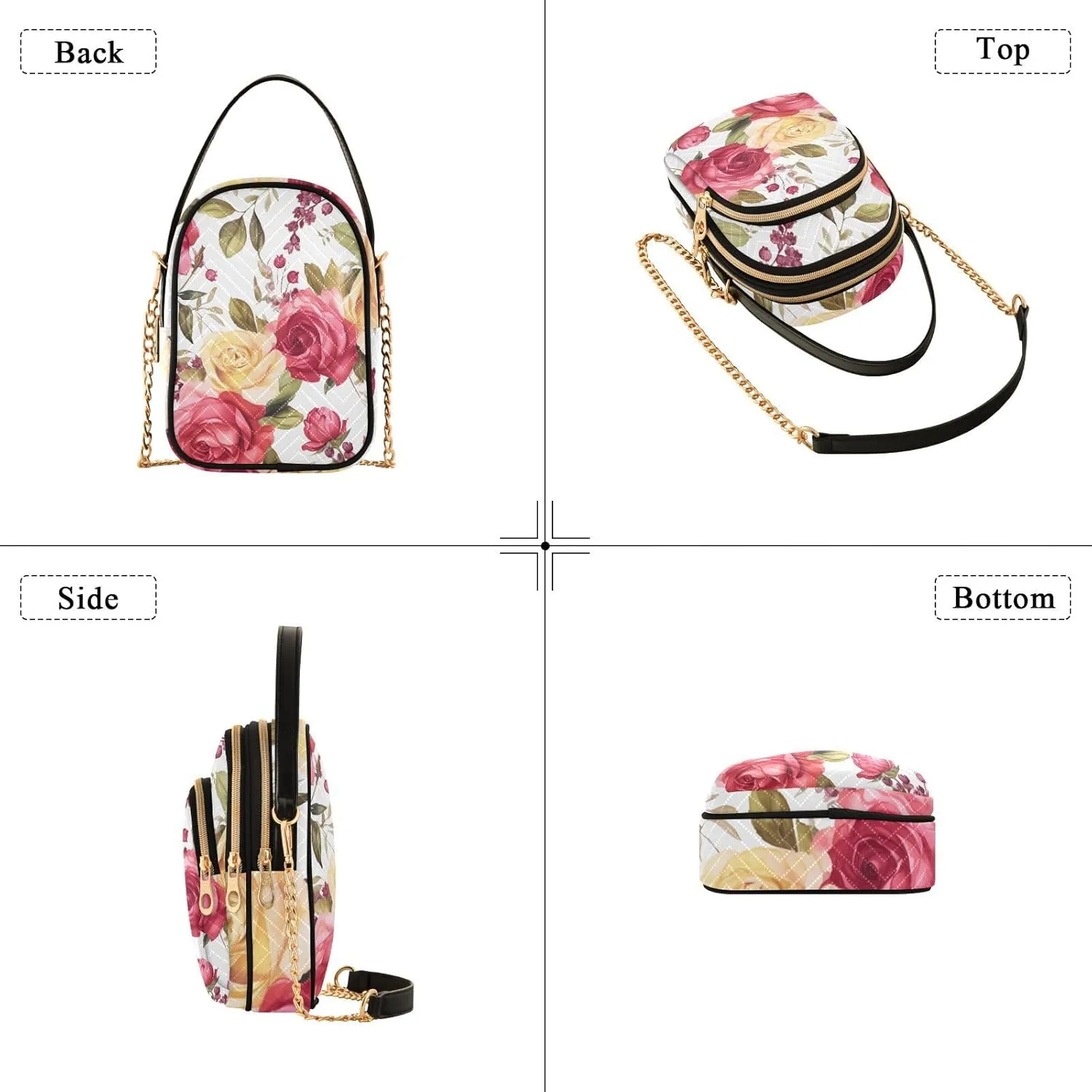 Floral with Red Roses Women Crossbody Bag, Crossbody with Strap, Crossbody Shoulder Bag for Women