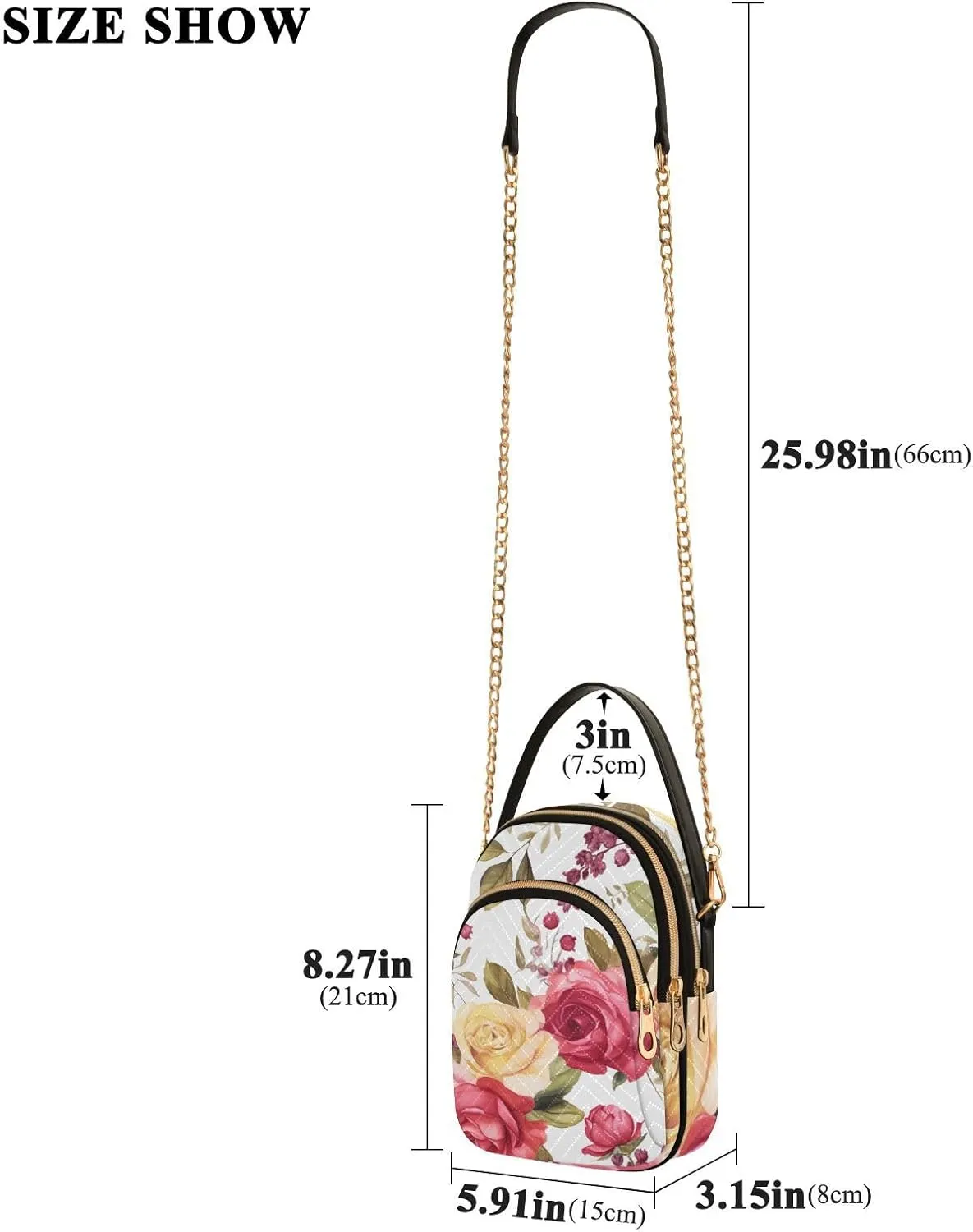 Floral with Red Roses Women Crossbody Bag, Crossbody with Strap, Crossbody Shoulder Bag for Women