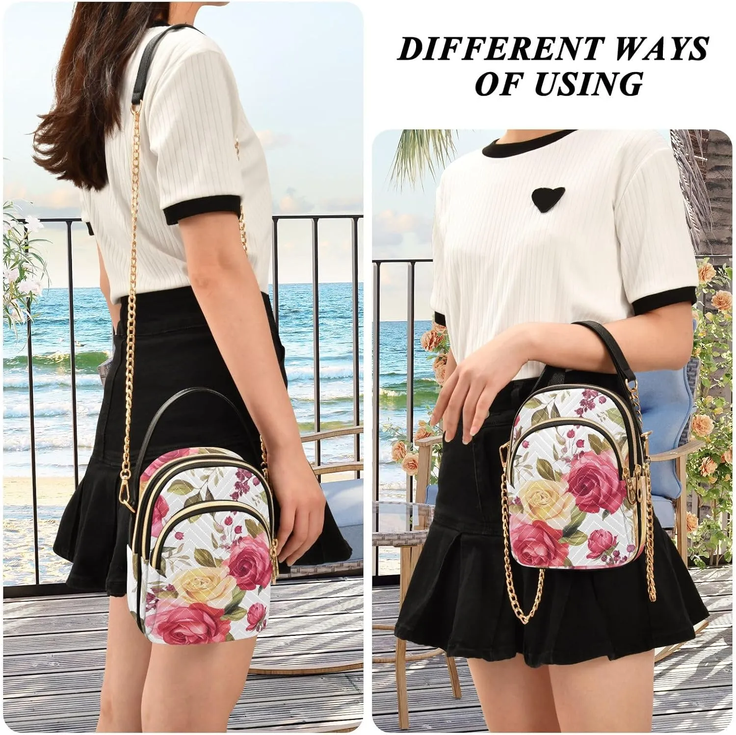 Floral with Red Roses Women Crossbody Bag, Crossbody with Strap, Crossbody Shoulder Bag for Women