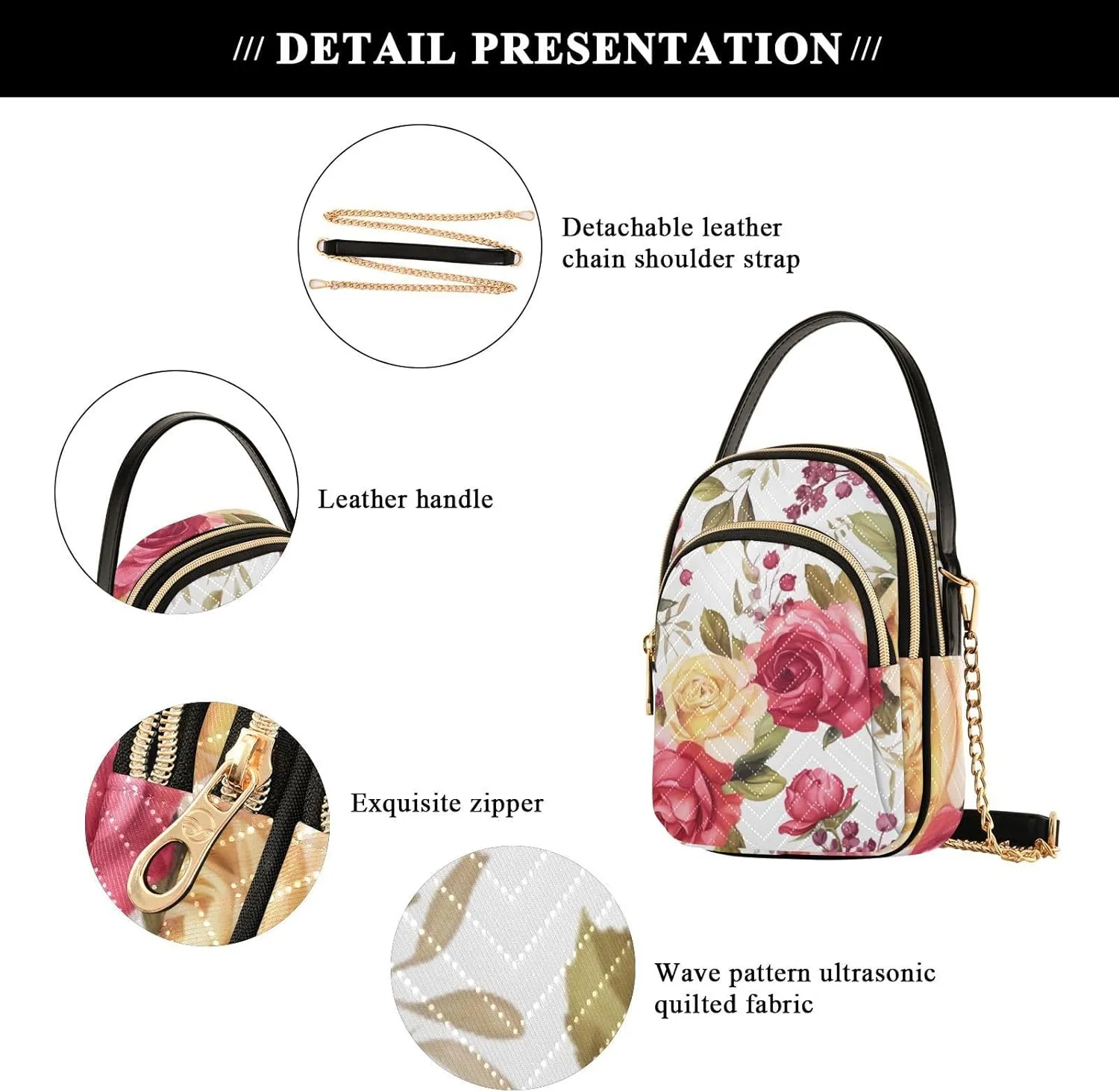Floral with Red Roses Women Crossbody Bag, Crossbody with Strap, Crossbody Shoulder Bag for Women