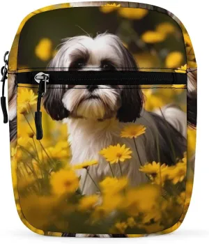 Flower Field Cute Shih Tzu Dog Small Crossbody Bags Adjustable Satchel Bag Travel Shoulder Bag Crossbody Purse for Women Men